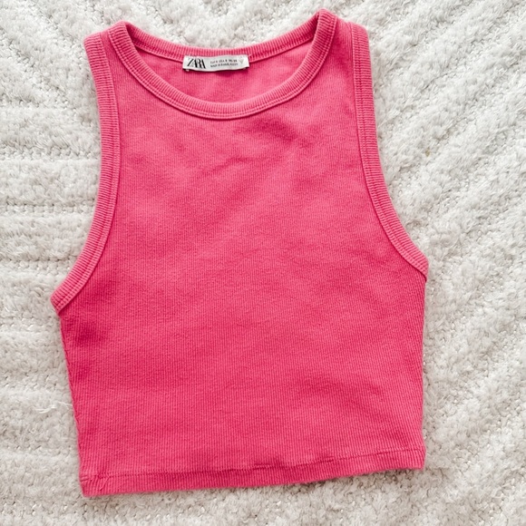 Zara Tops - Zara Pink Ribbed Cropped Tank Top Women’s Size Small